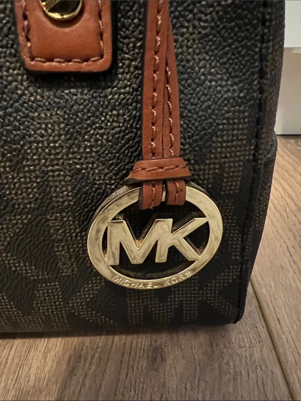 Michael Kors Brown and Tan MK Logo Dome Satchel with Wallet